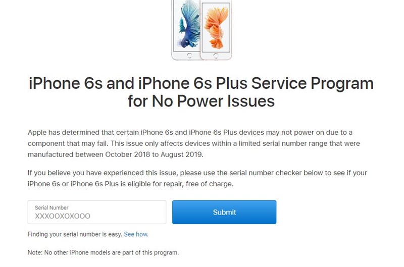 Apple sửa lỗi miễn phí iPhone 6s và iPhone 6s Plus không lên nguồn