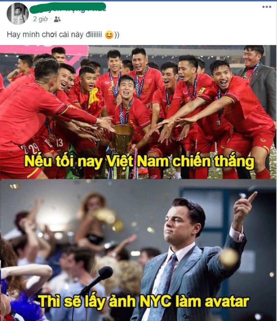 Ảnh chế của cư dân mạng vừa cổ vũ tuyển Việt Nam tại đất khách vừa là trend vui hài hước thu hút nhiều bạn vào bình luận.