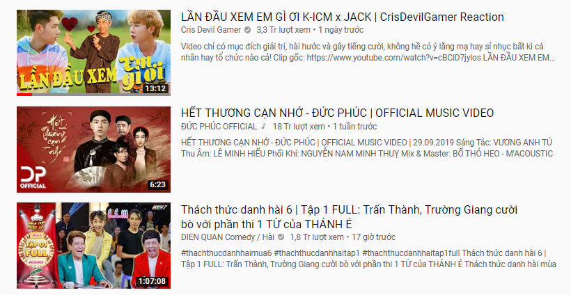 MV reaction của Cris Phan dẫn đầu bảng xếp hạng Top Trendng Youtube.