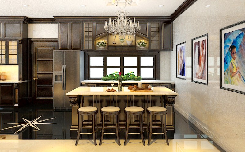 Top 5 mẫu thiết kế phòng bếp biệt thự đẹp hiện đại sáng tạo nhất