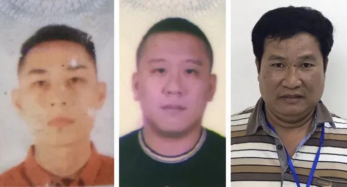 3 bị can bị khởi tố gồm: Mai Tiến Dũng (áo đỏ), Nguyễn Bảo Trung (áo đen) và Phạm Văn Hiệp (áo kẻ ngang) - Ảnh: Bộ Công an