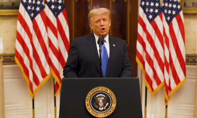 Tổng thống Mỹ Donald Trump phát biểu trong video được Nhà Trắng đăng hôm 19/1. Ảnh: White House.