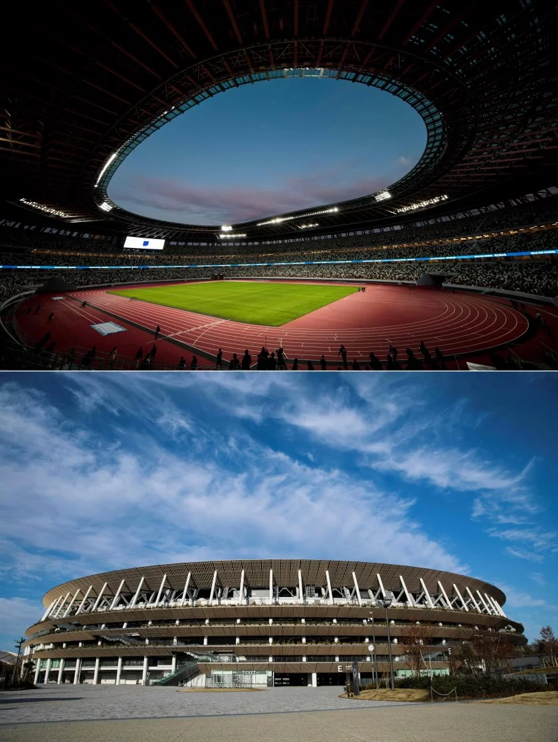 Cảnh quan trong nhà và ngoài trời của Sân vận động quốc gia ở Tokyo. Ảnh: AFP.