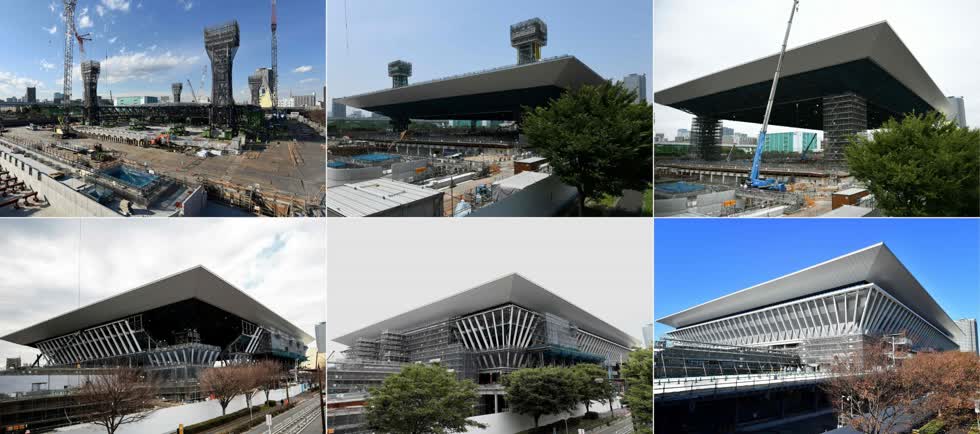 Hình ảnh cho thấy việc xây dựng Trung tâm thể thao dưới nước tại Olympic ở Tokyo. Ảnh:AFP.