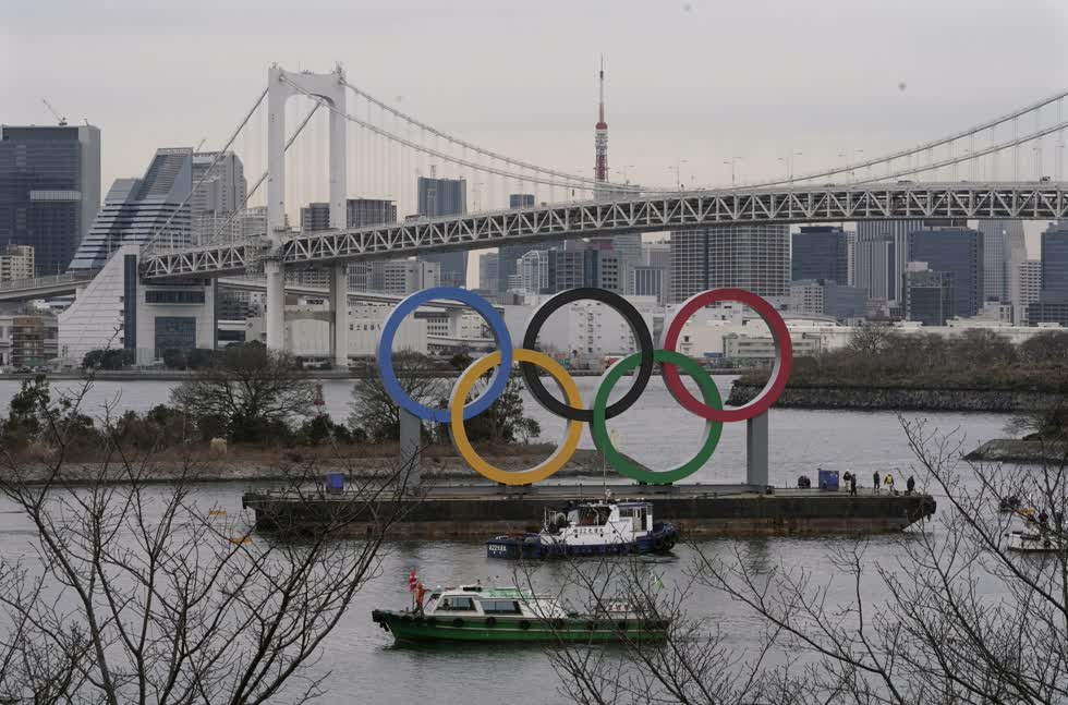Biểu tượng Olympic tại Odaiba ở Tokyo, Nhật Bản. Ảnh: EPA-EPE.