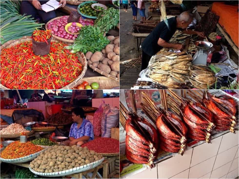 Mặt tiền của chợ đầy màu sắc của trái cây, cá hun khói hay gia vị cay nồng… 