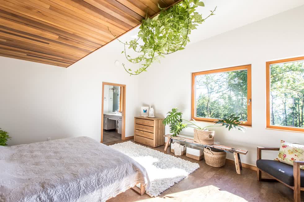   Tìm cách sáng tạo để mang cây xanh vào bên trong phòng ngủ nhỏ tạo cảm giác thư thái, dễ chịu.  