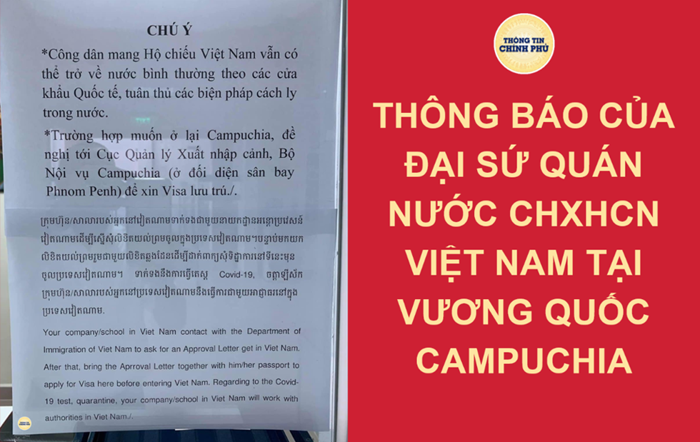 Thông báo của Đại sứ quán Việt Nam tại Campuchia về việc nhập cảnh.