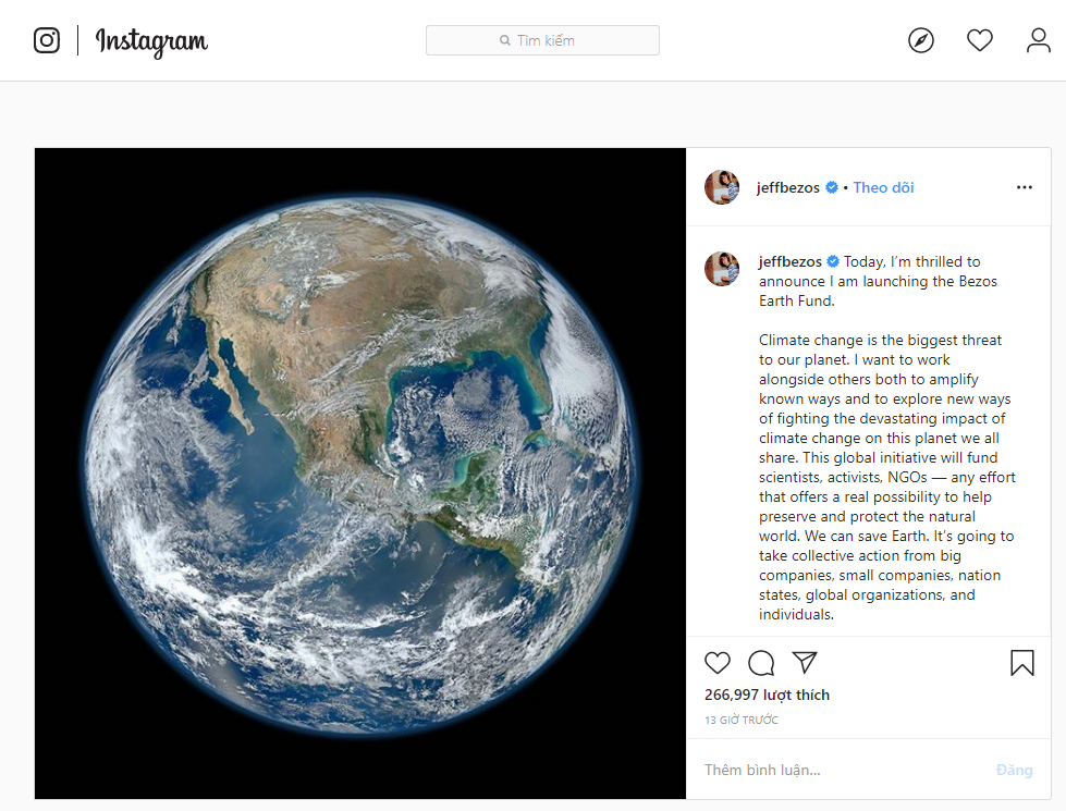 CEO của Amazon chia sẻ trong một bài đăng trên Instagram ngày 17/2.
