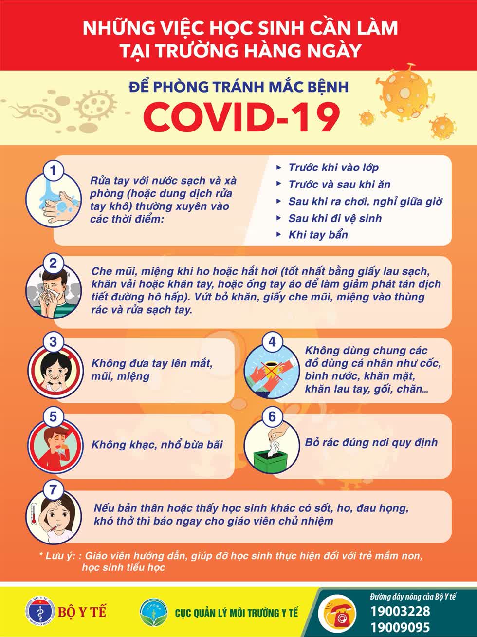 Bộ Y tế hướng dẫn học sinh phòng COVID-19 tại nhà và trường học