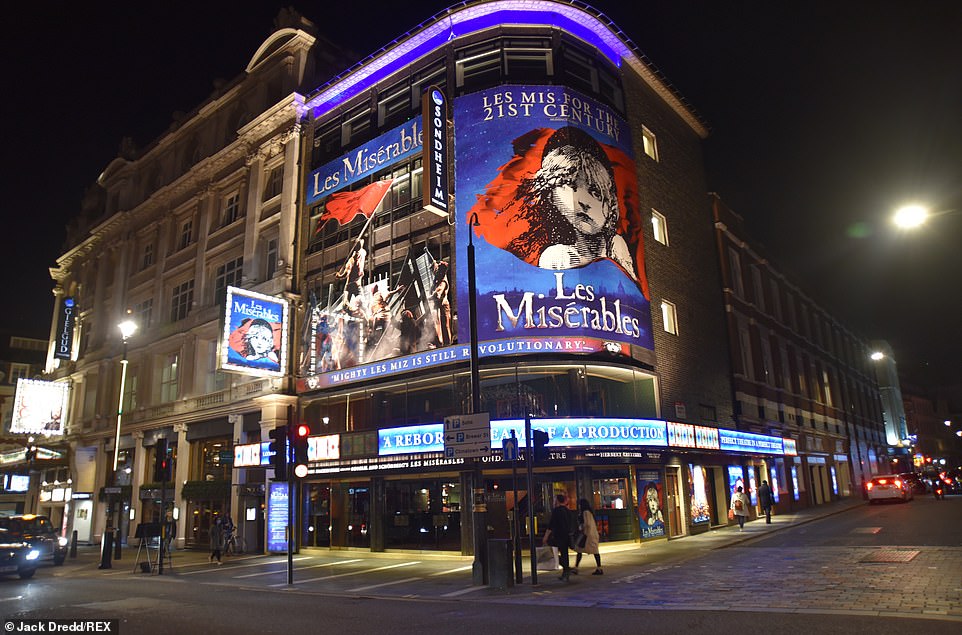   Một tấm quảng cáo vở diễn 'Les Miserables' tại Nhà hát Sondheim ở London đã bị hủy bỏ cho đến khi có thông báo mới về sự bùng phát của virus corona.  