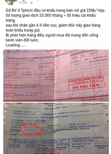 Bài viết tố giám đốc bệnh viện Gò Vấp vì  thu gom khẩu trang  y tế bán với giá cao. Ảnh: FB