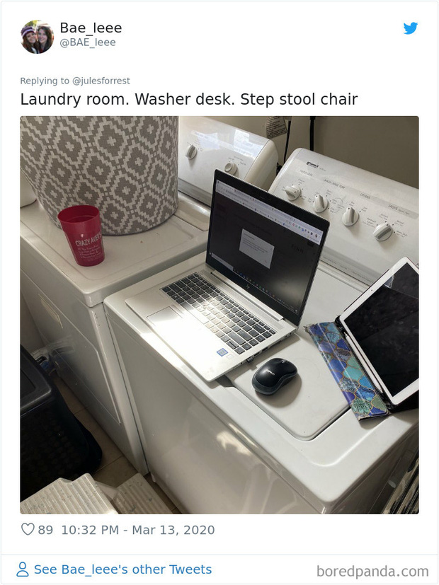   Phòng giặt cũng có thể trở thành góc làm việc hoàn hảo, cho đến khi chiếc máy giặt bắt đầu hoạt động.  