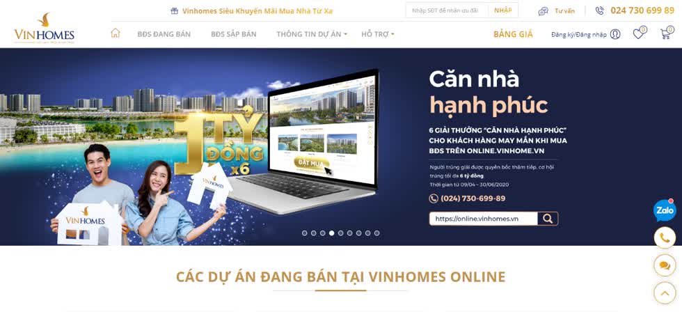  Trang web  giao dịch bất động sản trực tuyến  của Vinhomes.