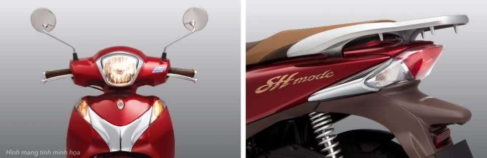 Phần đầu và đuôi xe Honda SH Mode.