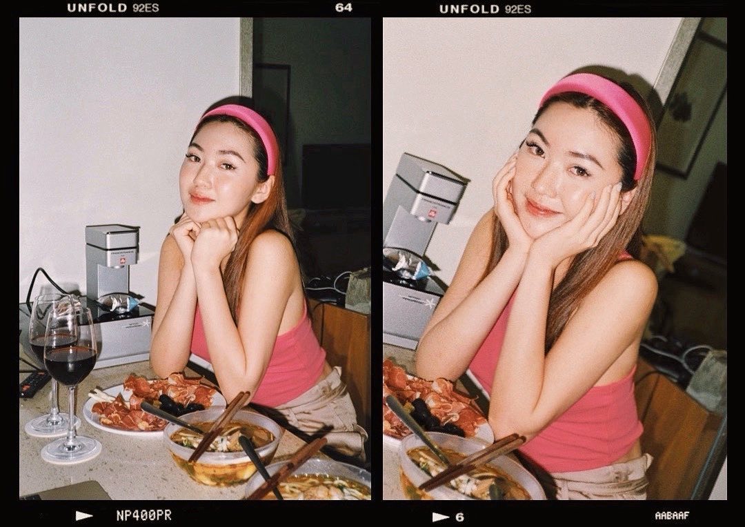 Beauty blogger Chloe Nguyễn chọn cho mình chiếc băng đô nhung cùng tông màu với áo tank top. Ảnh: @bychloenguyen 