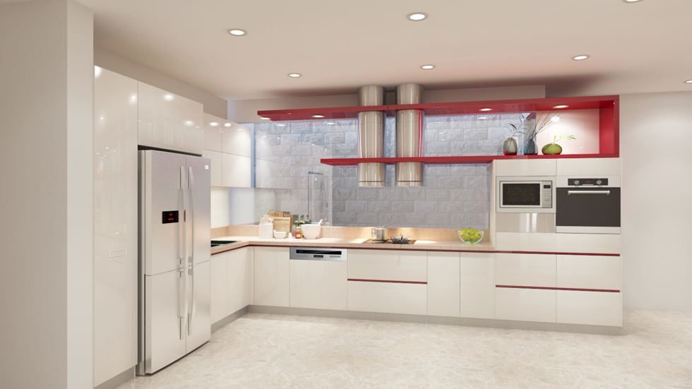 Không gian bếp bằng acrylic đang là vật liệu được nhiều người lựa chọn. 