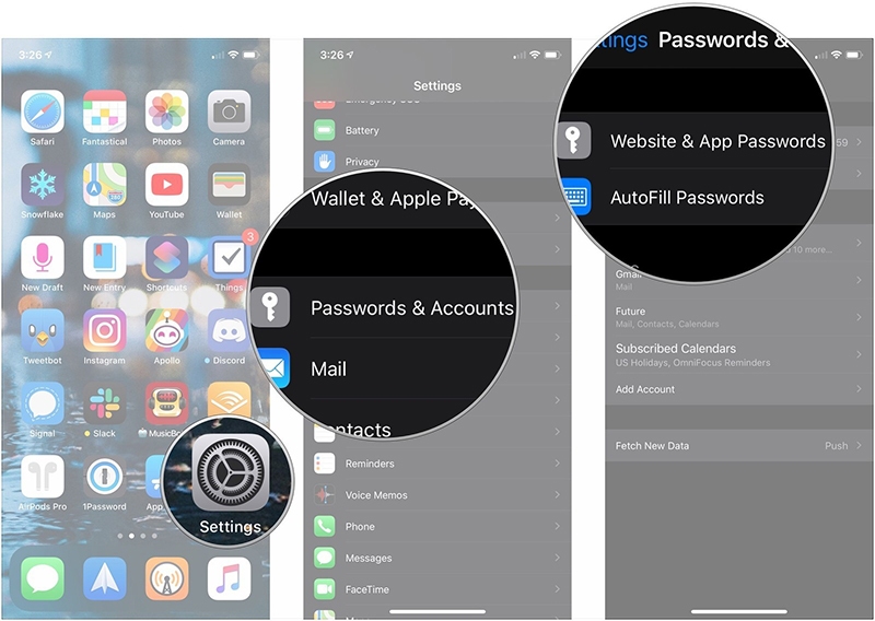   Trên điện thoại iPhone hoặc iPad, bạn mở ứng dụng Settings rồi nhấn chọn Accounts & Passwords  