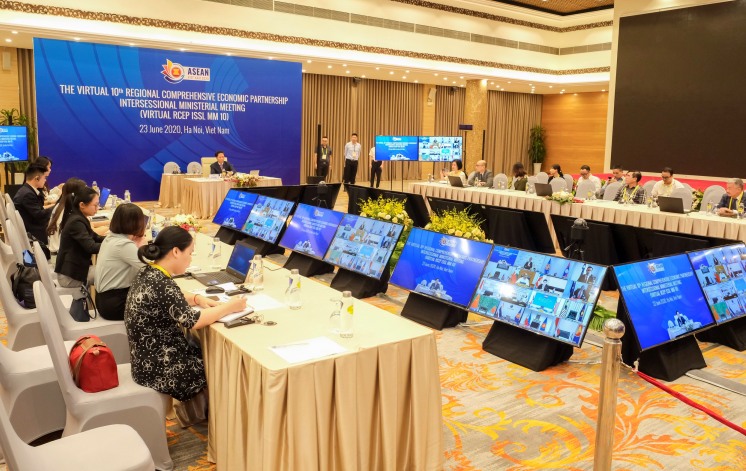   Hội nghị Bộ trưởng các nước tham gia đàm phán Hiệp định Đối tác kinh tế toàn diện khu vực (RCEP) giữa kì lần thứ 10. Ảnh: Bộ Công thương Việt Nam.  