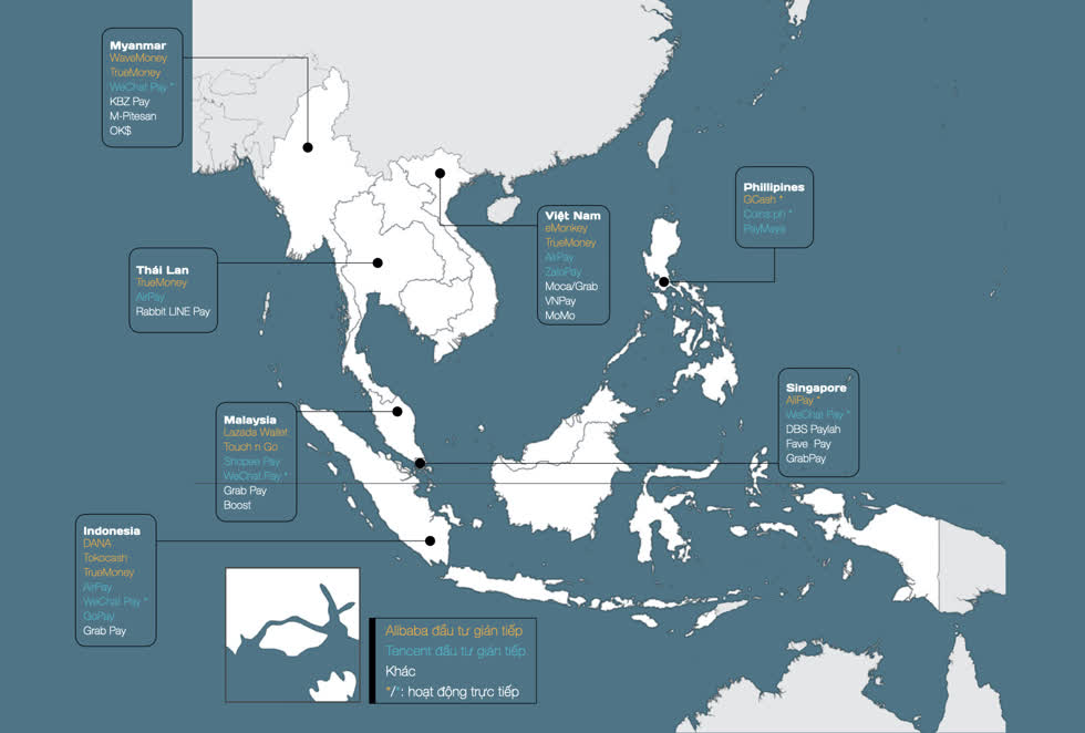 Alibaba và Tencent đang hoạt động tại 6 quốc gia Đông Nam Á. Đồ hoạ: Tất Đạt