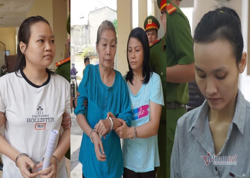 Từ trái qua các bị cáo Hà, Hoa, Huyên và Thảo được giải đến phiên xét xử. Ảnh: Vietnamnet