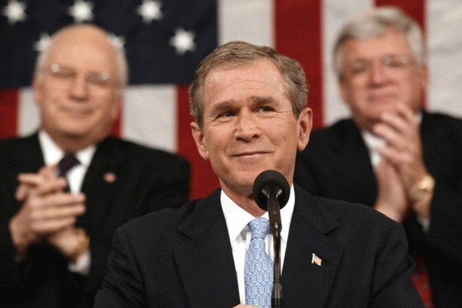 Tổng thống thứ 43 của Mỹ George W. Bush trong bài phát biểu thông điệp liên bang năm 2002. Ảnh: AFP.