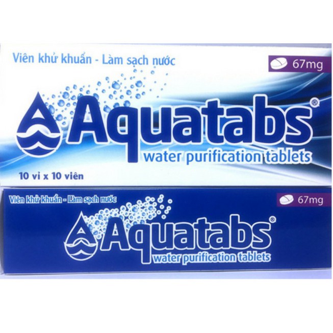  1 viên sủi sát khuẩn Aquatabs 67mg bỏ vào vào 20 lít nước là nước có thể uống được mà không cần đun sôi.