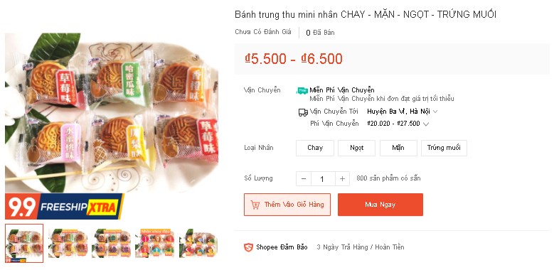 Bánh trung thu mini Trung Quốc có giá từ 5.000 đồng/cái tại Shopee. Ảnh chụp màn hình.