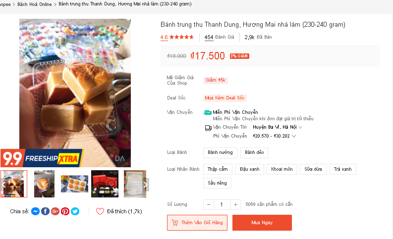  Bánh trung thu handmade  được bán trên Shopee. Ảnh chụp màn hình