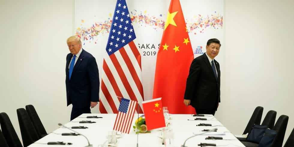   Tổng thống Mỹ Donald Trump và Chủ tịch Trung Quốc Tập Cận Bình tại Hội nghị Thượng đỉnh G20 Osaka ở Nhật Bản năm 2019. Ảnh: Reuters.  