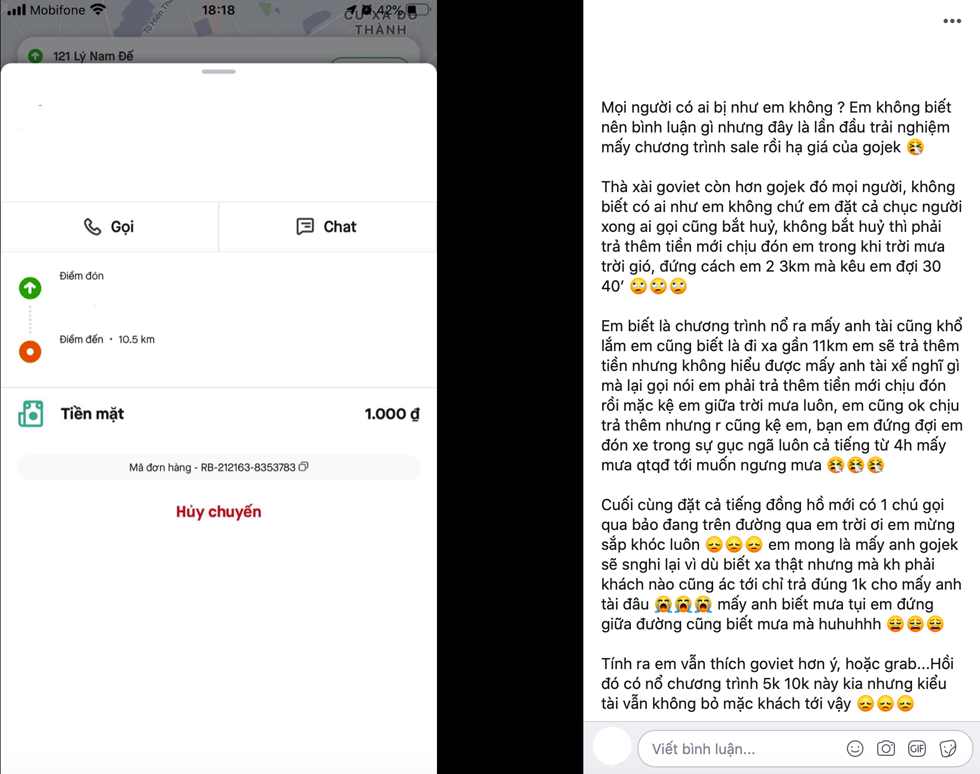 Khách hàng tố khuyến mãi gọi xe trên Gojek không sử dụng được. Ảnh chụp màn hình