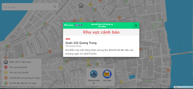 Bản đồ thông tin dịch tễ COVID-19 tại Đà Nẵng.