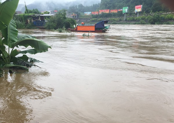 Nước sông Hồng đoạn qua khu vực Lào Cai đang dâng cao.