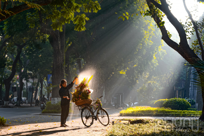 Những chiếc xe đạp chở đầy sắc hoa tạo là hình ảnh bình dị mà thân thương của tuyến đường lãng mạn nhất Hà Nội này. 