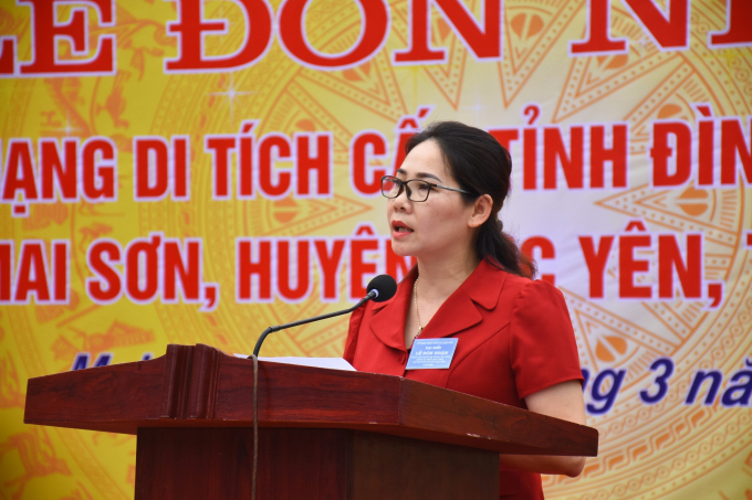 Bà Nông Thu Hà – Phó chủ tịch UBND huyện Lục Yên phát biểu tại buổi lễ. Ảnh: Khắc Tiệp