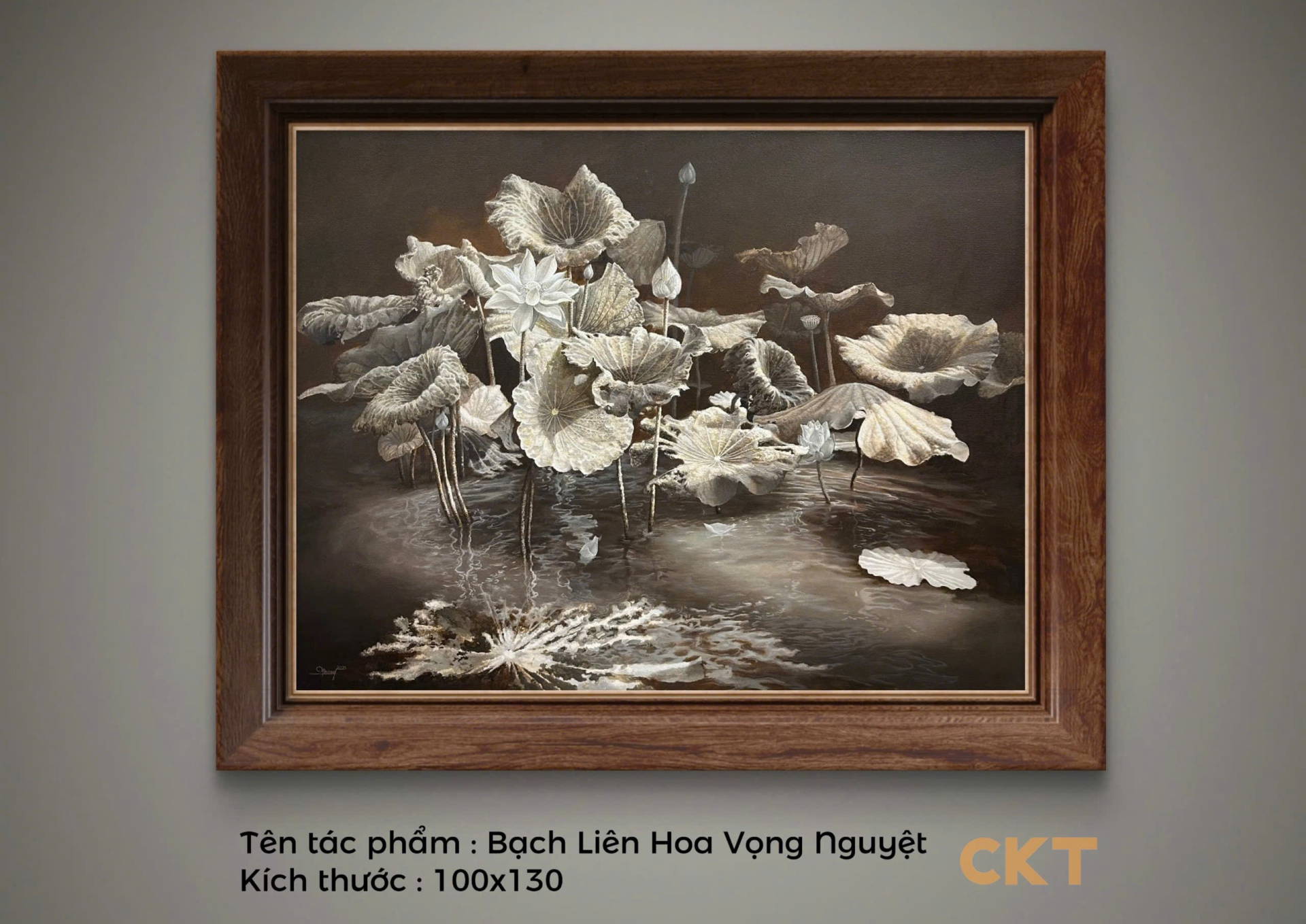 Tác phẩm “Bạch liên hoa vọng nguyệt” do họa sĩ Quách Chiến Thắng sáng tác năm 2024