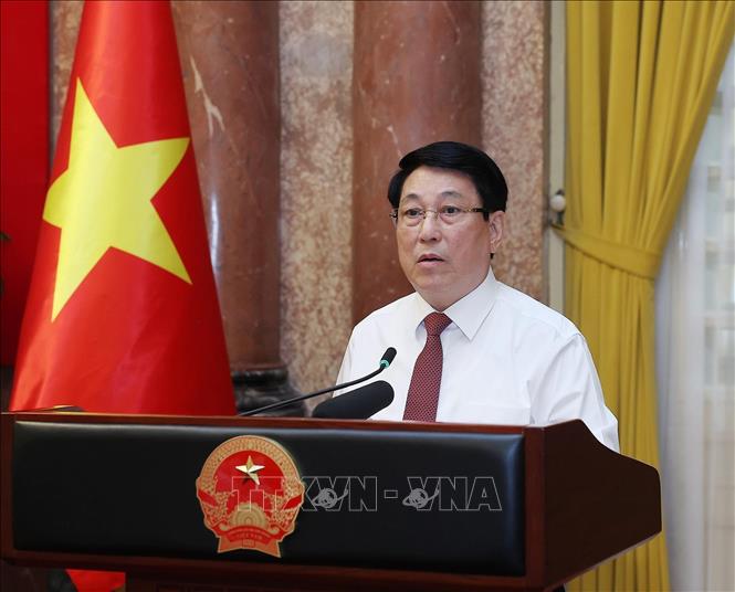 Chủ tịch nước Lương Cường phát biểu tại buổi gặp mặt - Ảnh: TTXVN