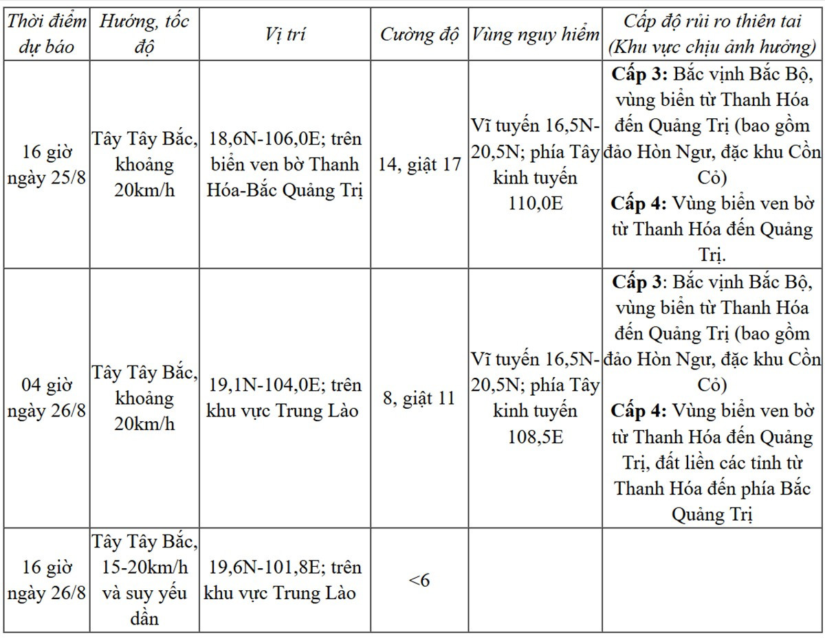 Dự báo diễn biến bão số 5 (trong 12 đến 36 giờ tới)