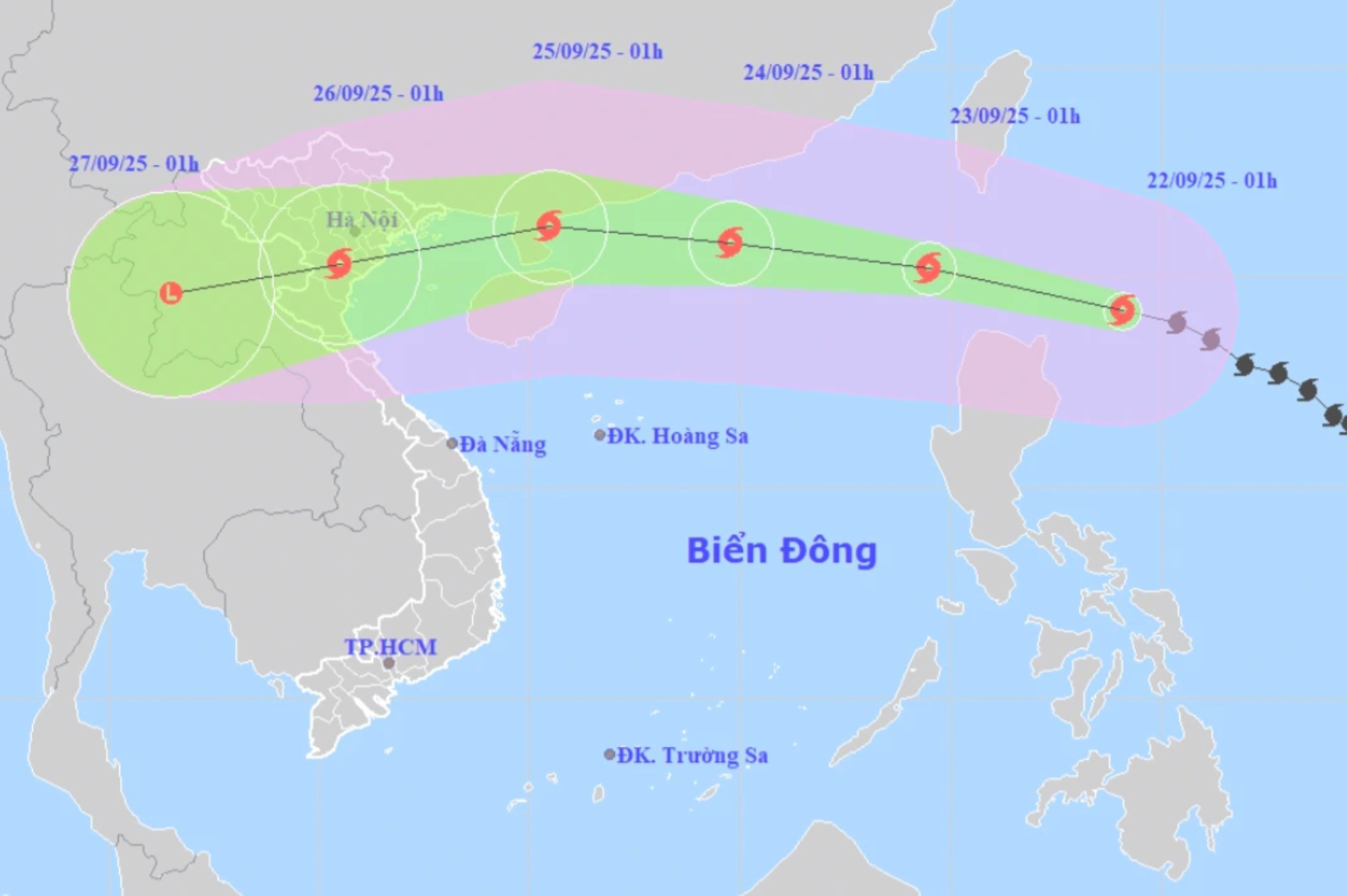 Hướng di chuyển của bão Ragasa (Ảnh: NCHMF).