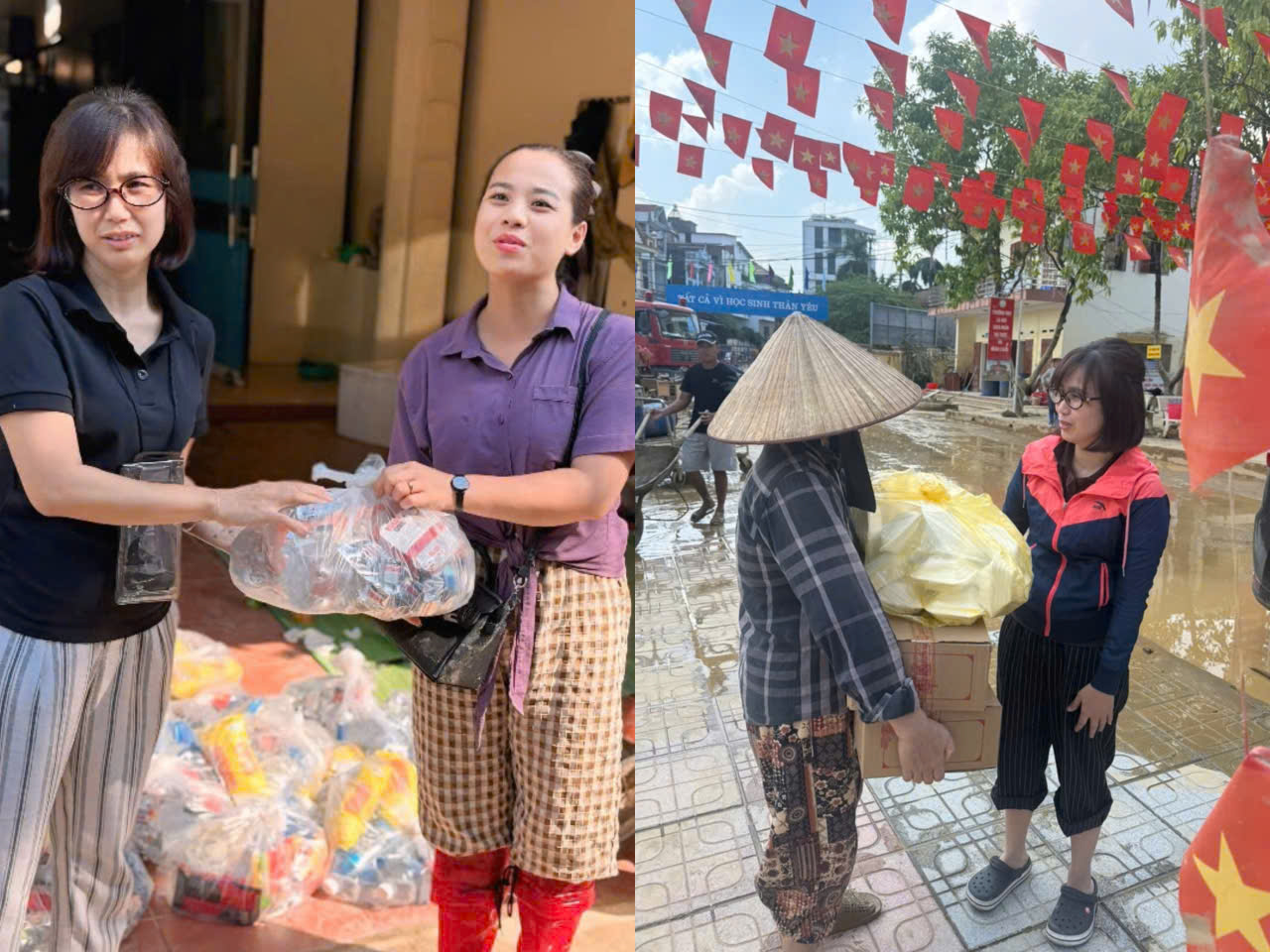 Chị Thảo An đại diện CLB Tâm An TN trao quà cho bà con ảnh hưởng bỡi lũ lụt tại Thái Nguyên