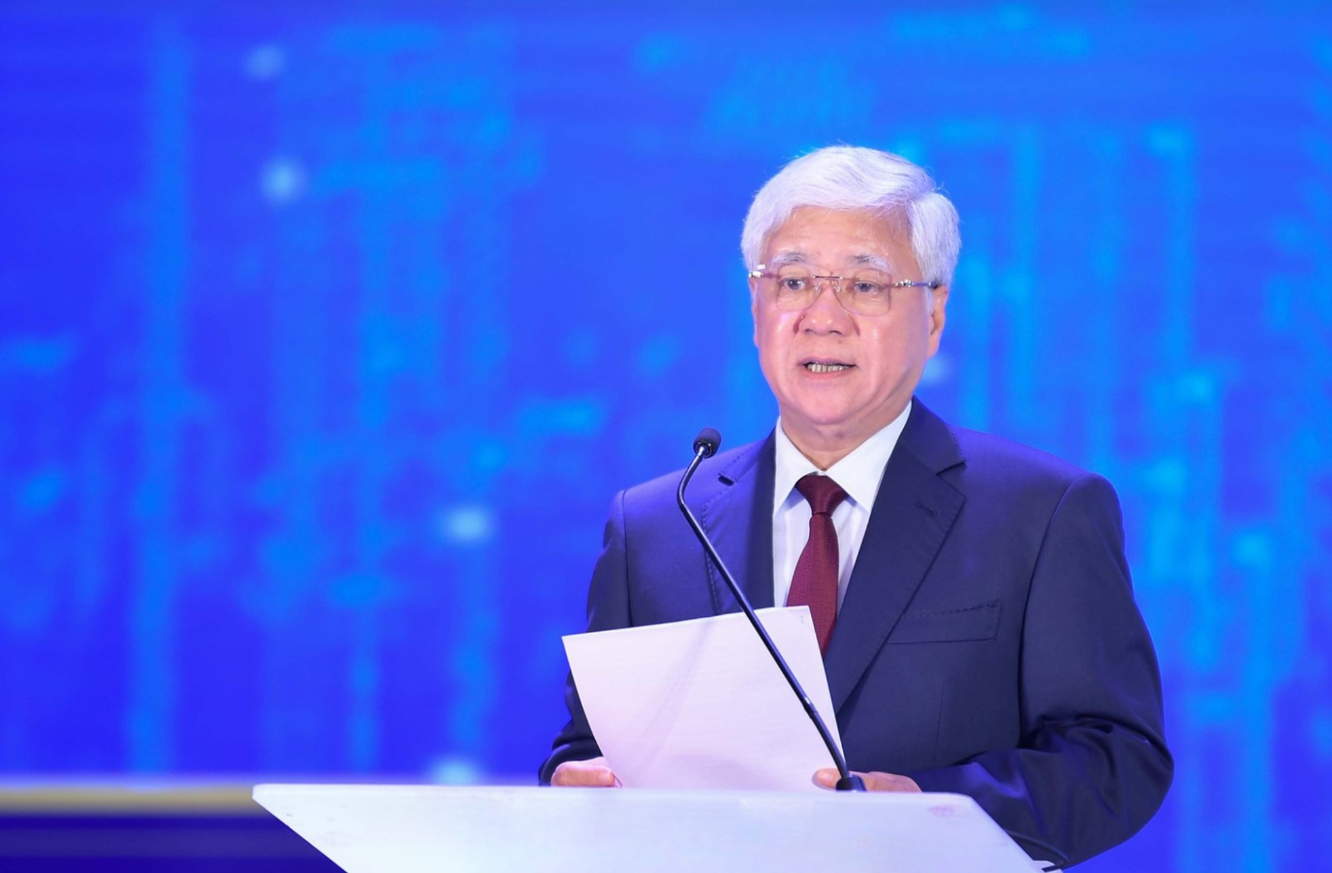 Ông Đỗ Văn Chiến, Ủy viên Bộ Chính trị, Bí thư TƯ Đảng, Chủ tịch UBTƯ MTTQ Việt Nam, phát biểu tại buổi lễ. Ảnh: PNVN