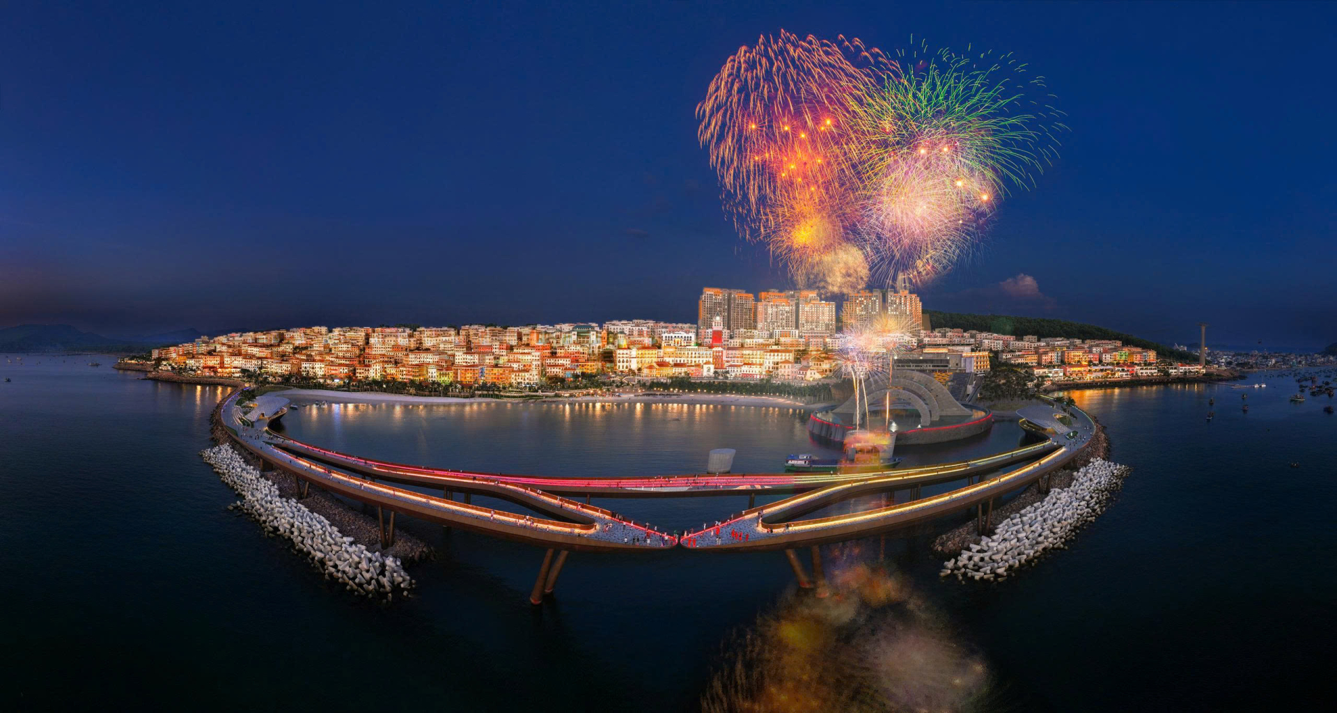 Khoảnh khắc hai nhánh Cầu Hôn “chạm” nhau trong không gian pháo hoa rực rỡ