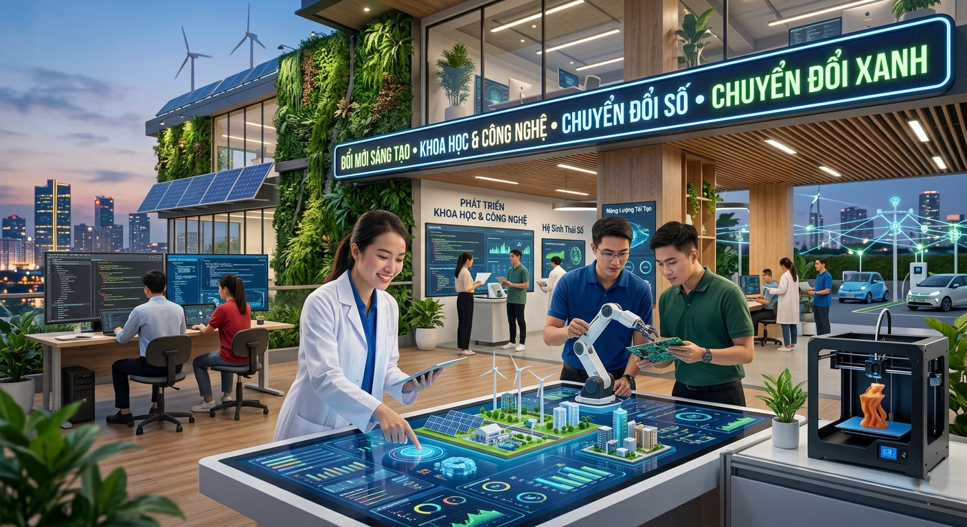 Triển khai phong trào thi đua “Đổi mới sáng tạo, phát triển khoa học, công nghệ, chuyển đổi số, chuyển đổi xanh”. Ảnh minh họa: AI