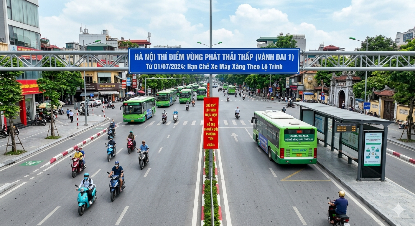 Ảnh minh họa thí điểm cấm xe máy xăng tại vùng phát thải thấp