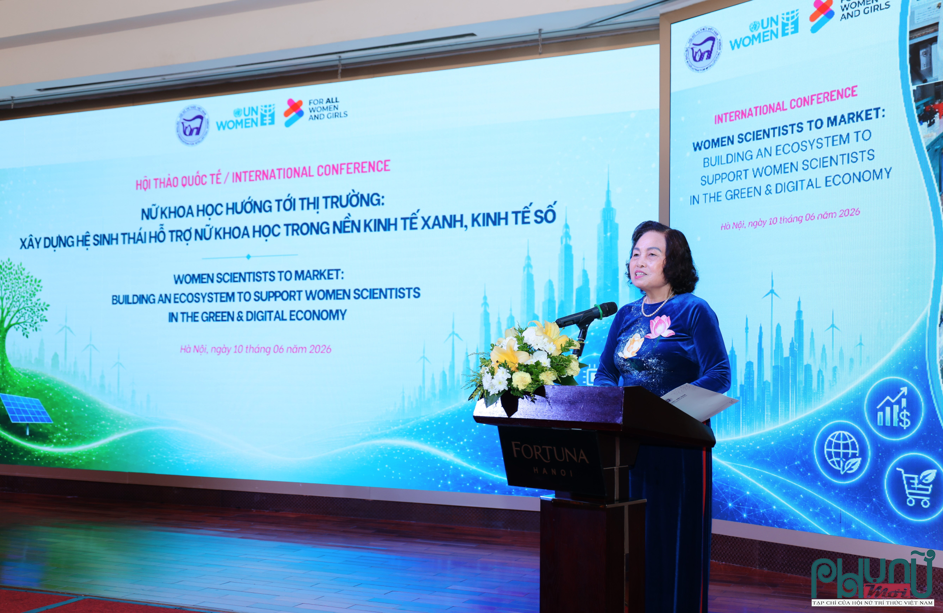 GS.TS. Lê Thị Hợp, Chủ tịch Hội Nữ trí thức Việt Nam phát biểu khai mạc