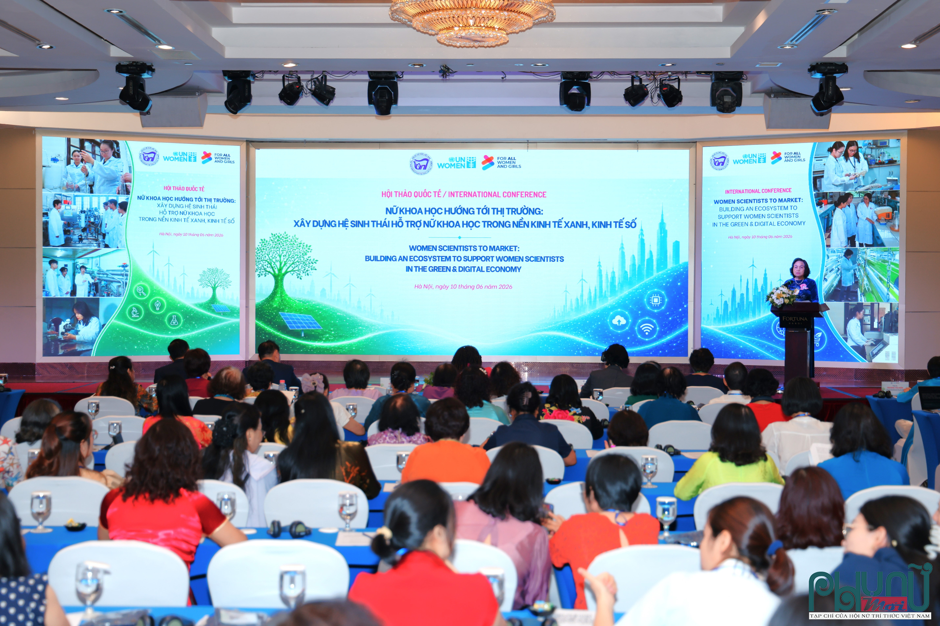 Hội thảo quốc tế “Nữ khoa học hướng tới thị trường: Xây dựng hệ sinh thái hỗ trợ nữ khoa học trong nền kinh tế xanh và kinh tế số” được tổ chức tại khách sạn Fortuna, 6B Láng Hạ.