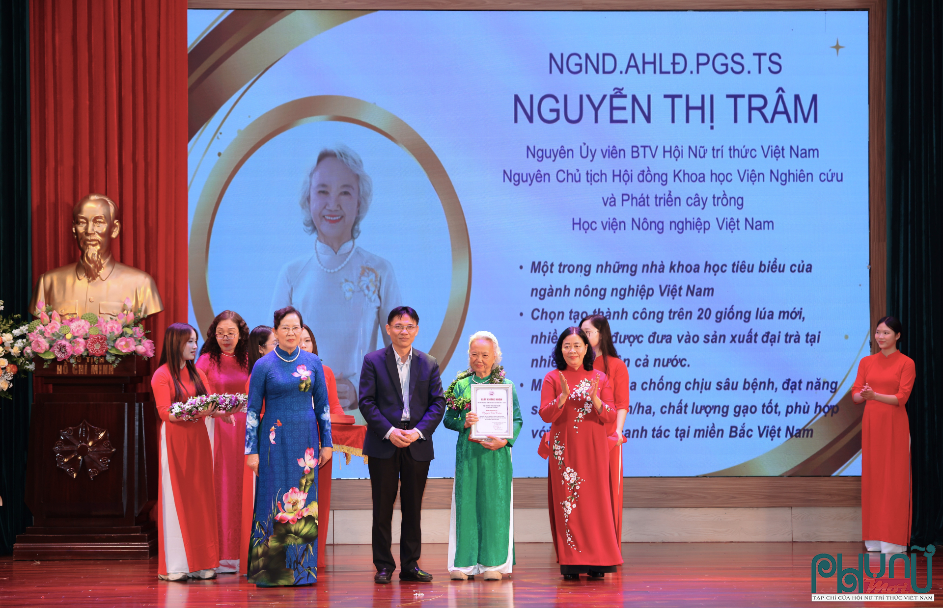 NGND, AHLĐ, PGS.TS Nguyễn Thị Trâm, Nguyên Ủy viên Ban Thường vụ Hội Nữ trí thức Việt Nam; nguyên Chủ tịch Hội đồng Khoa học, Viện Nghiên cứu và Phát triển Cây trồng, Học viện Nông nghiệp Việt Nam