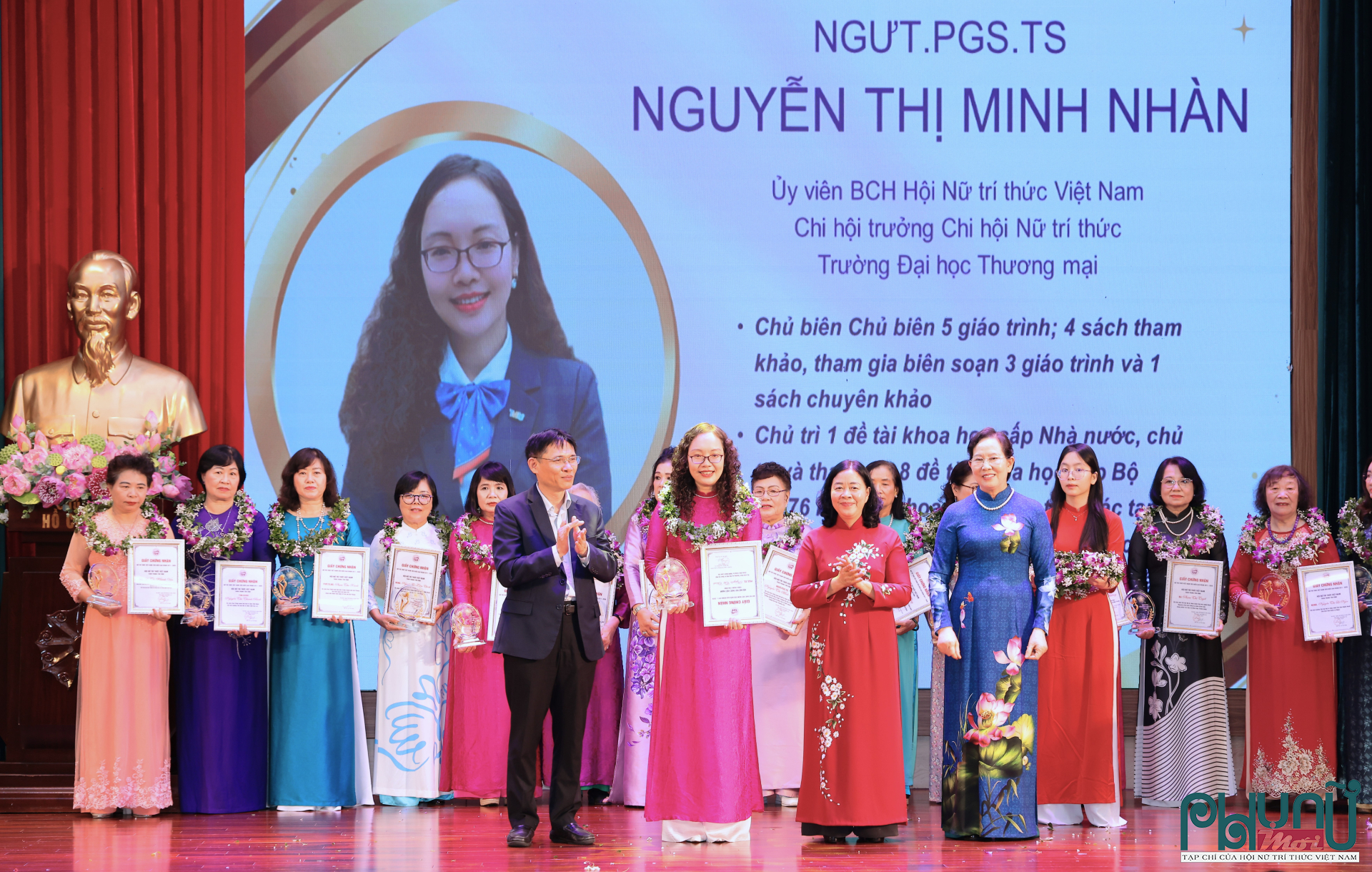 NGƯT. PGS.TS Nguyễn Thị Minh Nhàn, Ủy viên Ban Chấp hành Hội Nữ trí thức Việt Nam; Chi hội trưởng Chi hội Nữ trí thức Trường Đại học Thương mại; Trưởng phòng Quản lý Khoa học và Đối ngoại, Trường Đại học Thương mại.