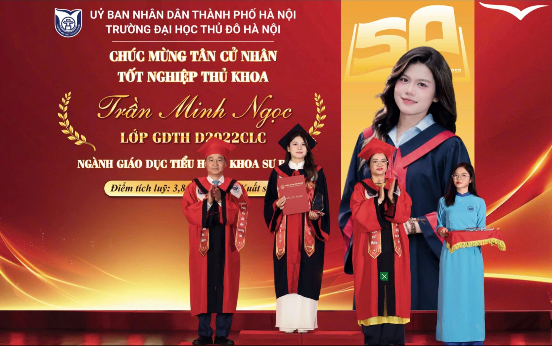 Trần Minh Ngọc là thủ khoa đầu ra xuất sắc của Trường Đại học Thủ đô năm 2026. Ảnh: NV
