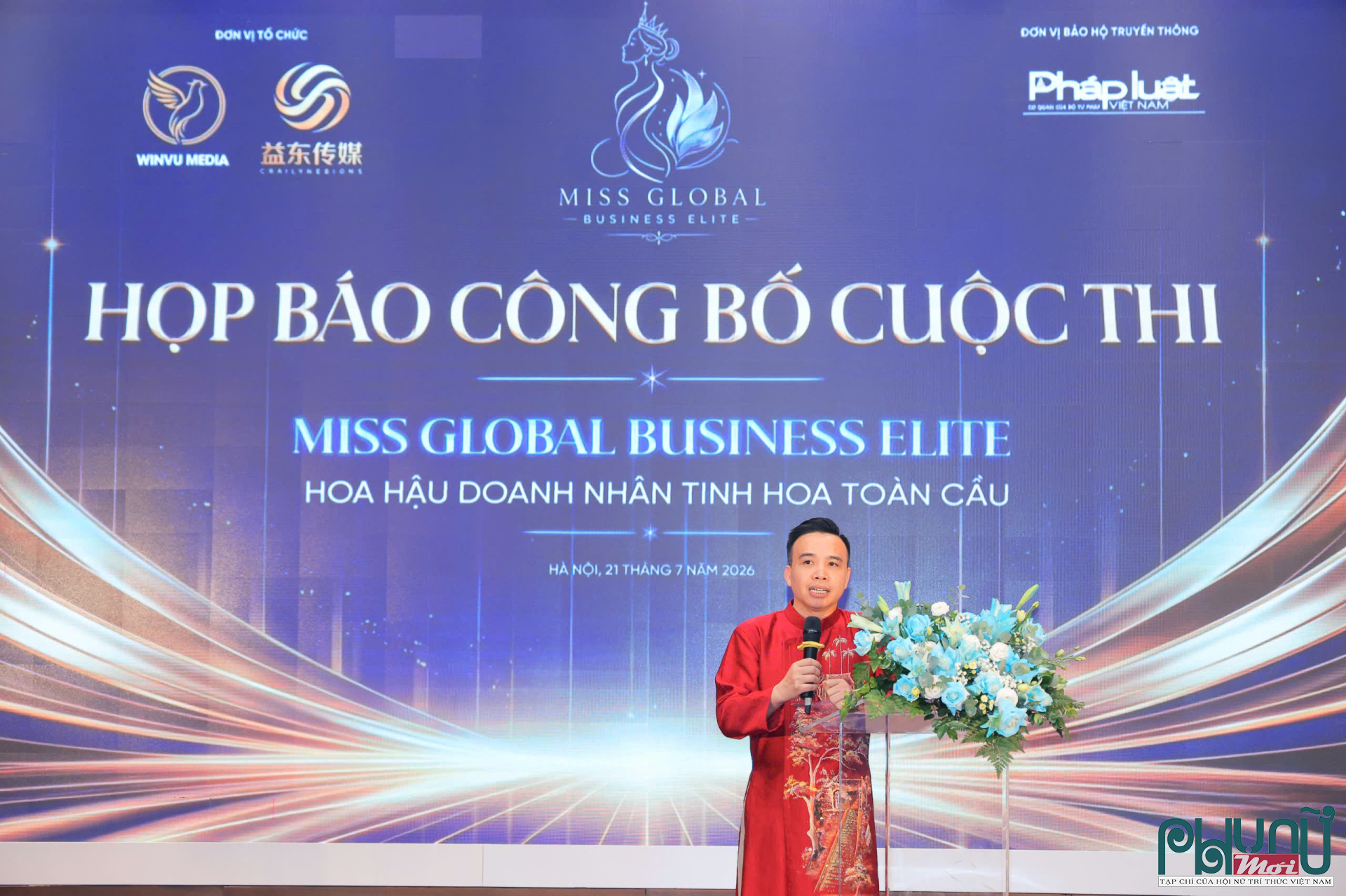 Ông Vũ Đình Thao, Trưởng ban Tổ chức, thông tin về việc công bố cuộc thi Miss Global Business Elite 2026 - Hoa hậu Doanh nhân Tinh hoa Toàn cầu 2026.